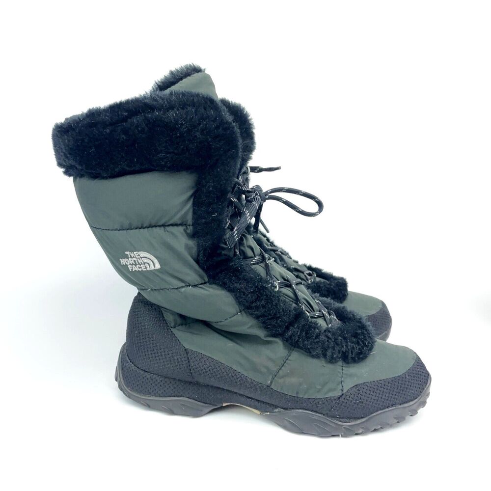 The North Face Womens Size US 7.5 Insulated Waterproof Black Green Winter Boot